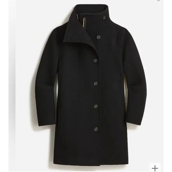 J.Crew Nello Gori Italian Stadium Cloth Villa Cocoon Black Wool Coat Size 2 Tall - Picture 1 of 12